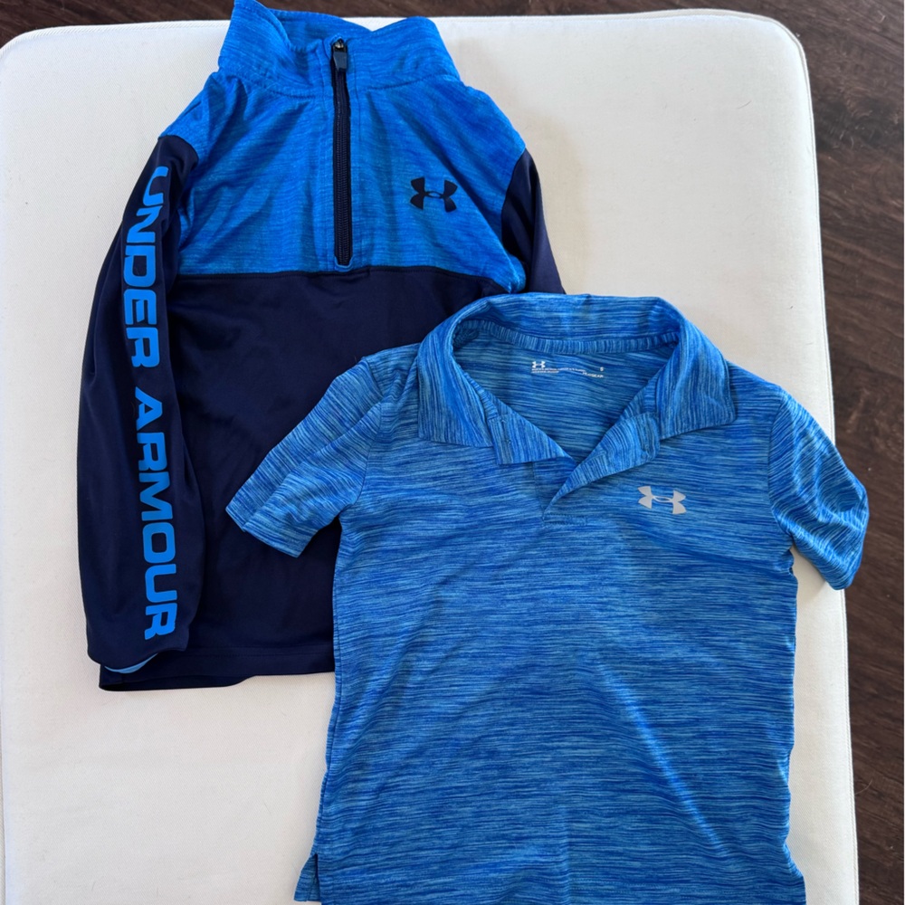 Set of 2 Under Armour Blue Performance Tops. zip up long sleeve and short sleeve